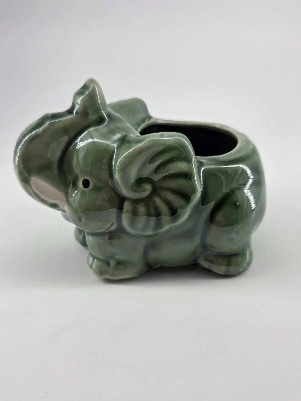 Vintage Sage Green Ceramic Elephant Planter Succulent Pot